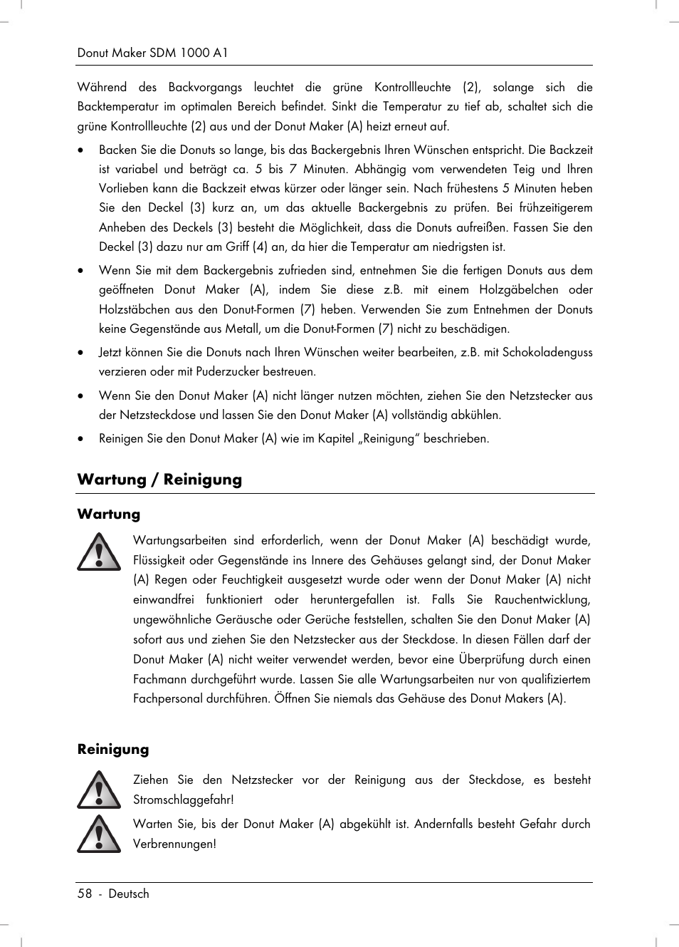 Wartung / reinigung | Silvercrest SDM 1000 A1 User Manual | Page 60 / 68