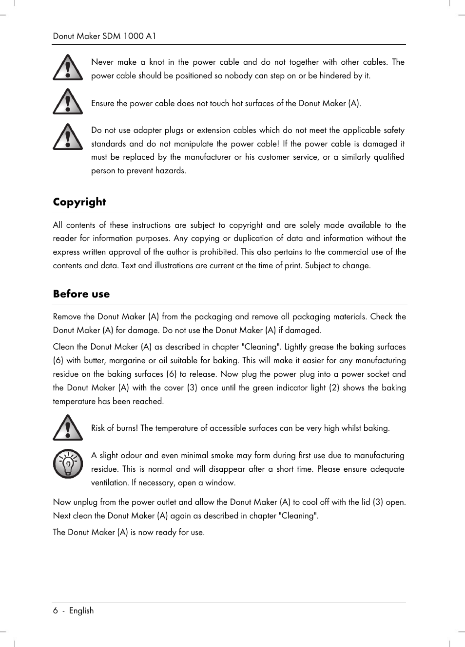 Copyright, Before use | Silvercrest SDM 1000 A1 User Manual | Page 8 / 68