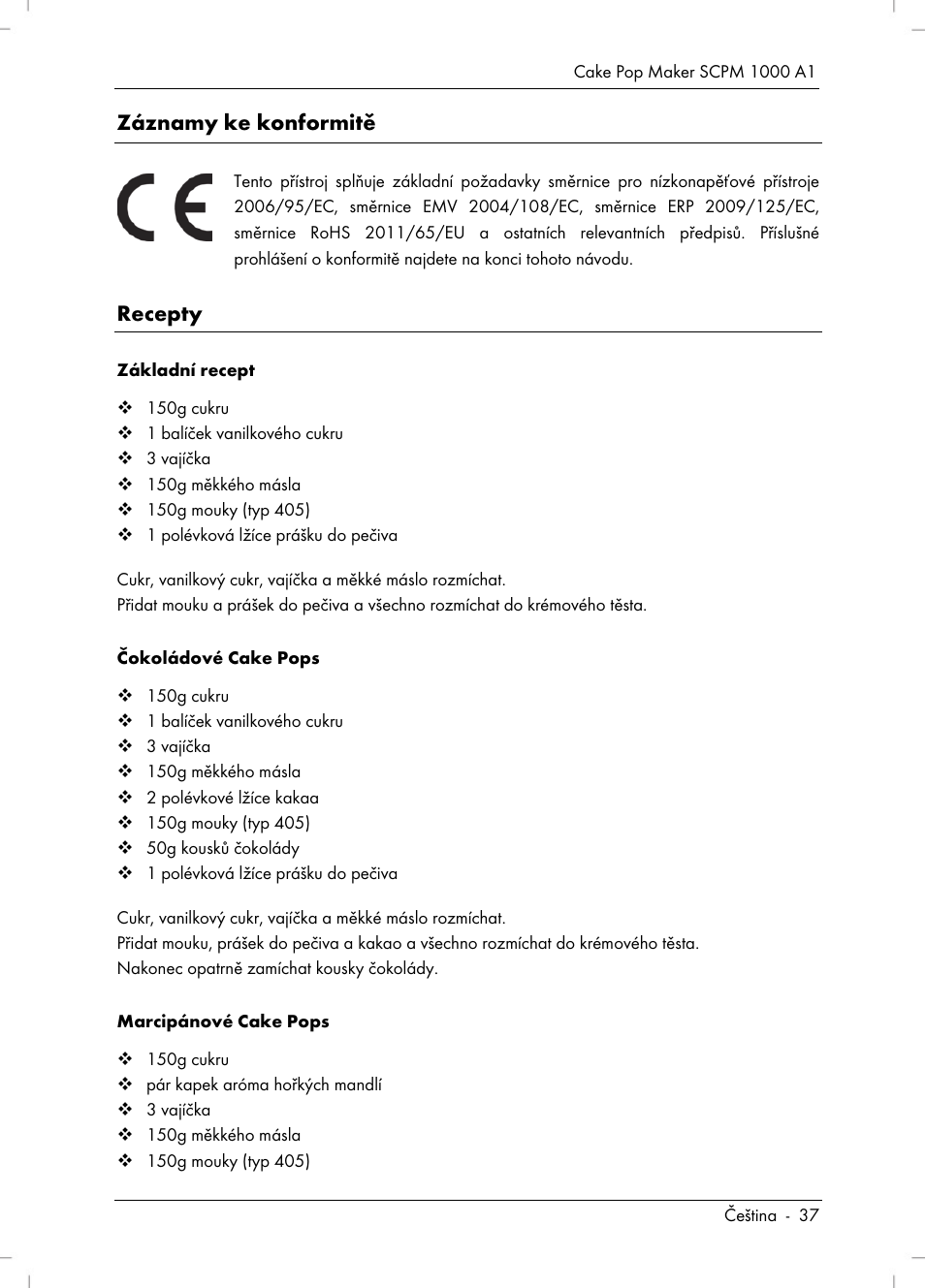 Záznamy ke konformitě, Recepty | Silvercrest SCPM 1000 A1 User Manual | Page 39 / 70