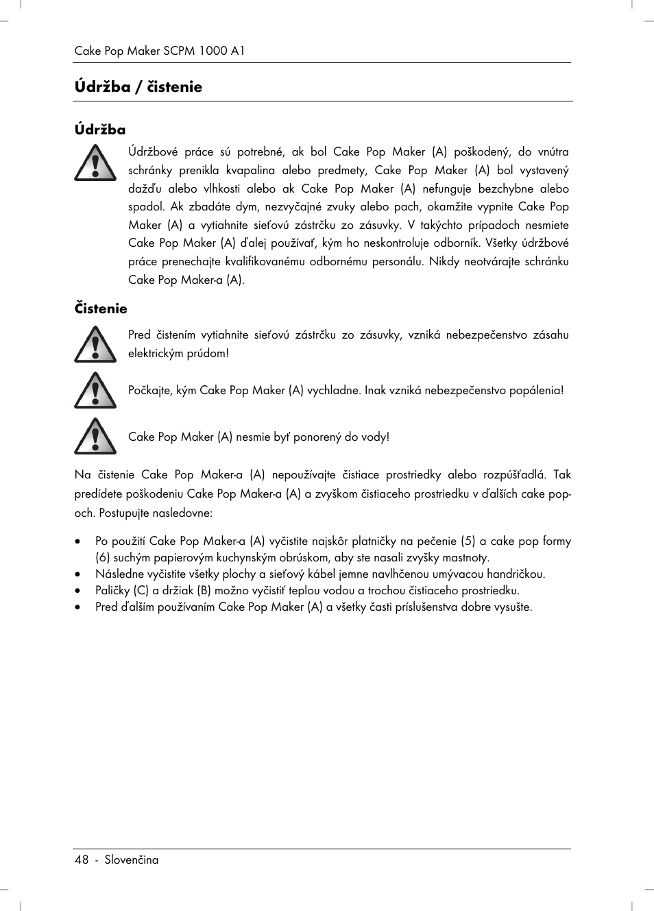 Údržba / čistenie | Silvercrest SCPM 1000 A1 User Manual | Page 50 / 70