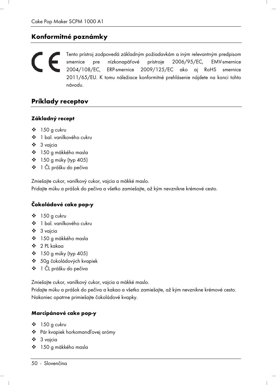 Konformitné poznámky, Príklady receptov | Silvercrest SCPM 1000 A1 User Manual | Page 52 / 70