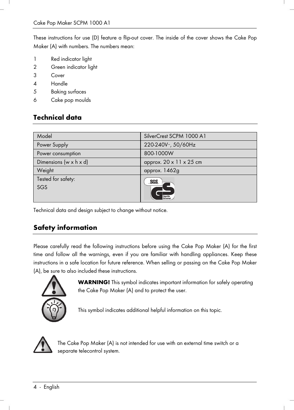 Technical data, Safety information | Silvercrest SCPM 1000 A1 User Manual | Page 6 / 70