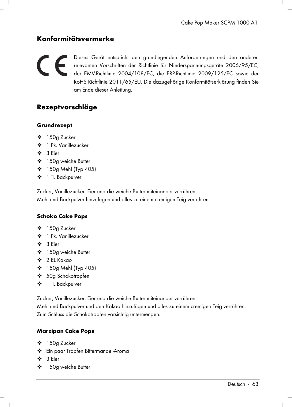 Konformitätsvermerke, Rezeptvorschläge | Silvercrest SCPM 1000 A1 User Manual | Page 65 / 70