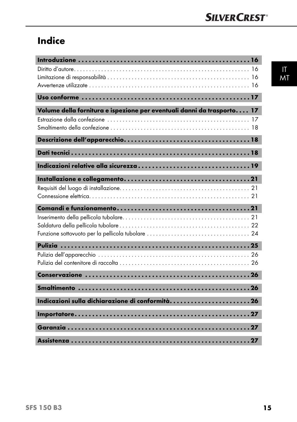 Indice, It mt | Silvercrest SFS 150 B3 User Manual | Page 18 / 74