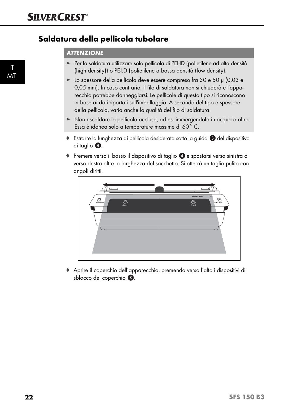 Saldatura della pellicola tubolare, It mt | Silvercrest SFS 150 B3 User Manual | Page 25 / 74