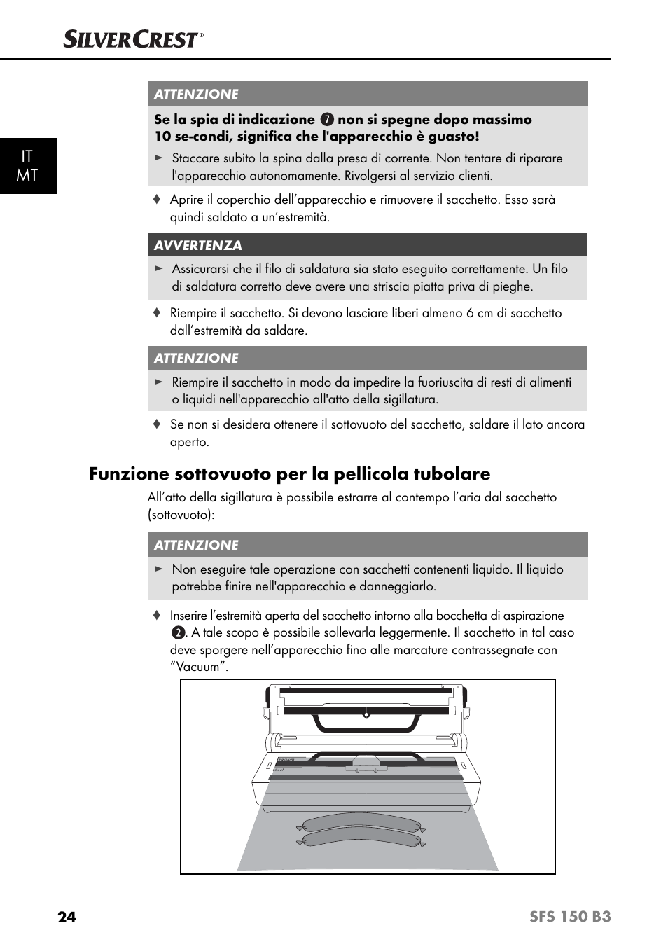 Funzione sottovuoto per la pellicola tubolare, It mt | Silvercrest SFS 150 B3 User Manual | Page 27 / 74