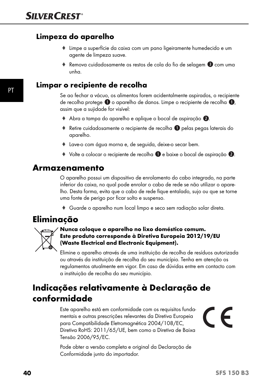 Armazenamento, Eliminação, Limpeza do aparelho | Limpar o recipiente de recolha | Silvercrest SFS 150 B3 User Manual | Page 43 / 74