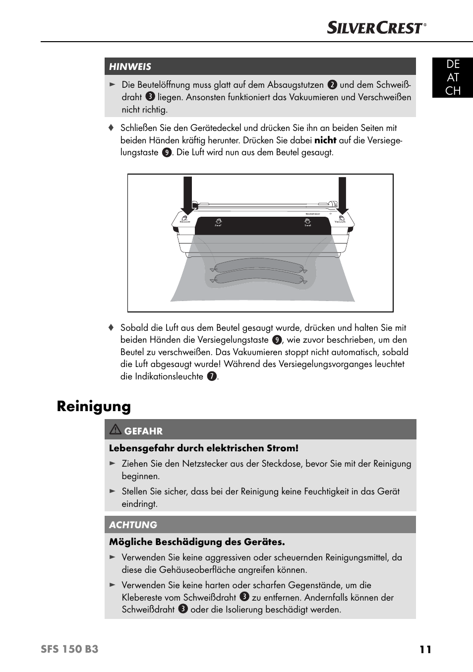 Reinigung, De at ch | Silvercrest SFS 150 B3 User Manual | Page 14 / 73