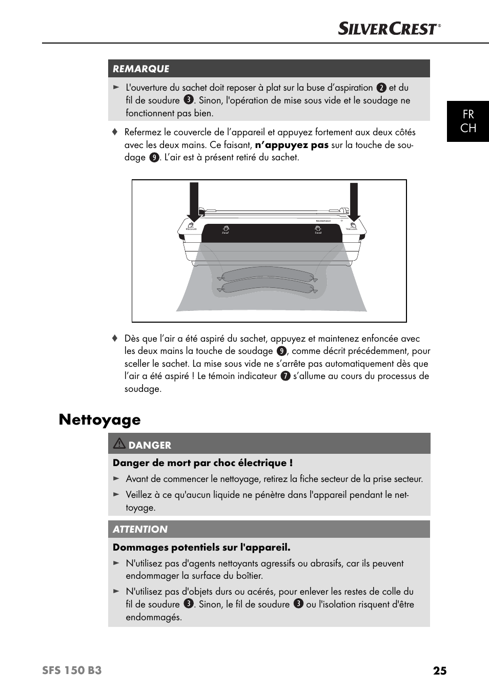 Nettoyage, Fr ch | Silvercrest SFS 150 B3 User Manual | Page 28 / 73