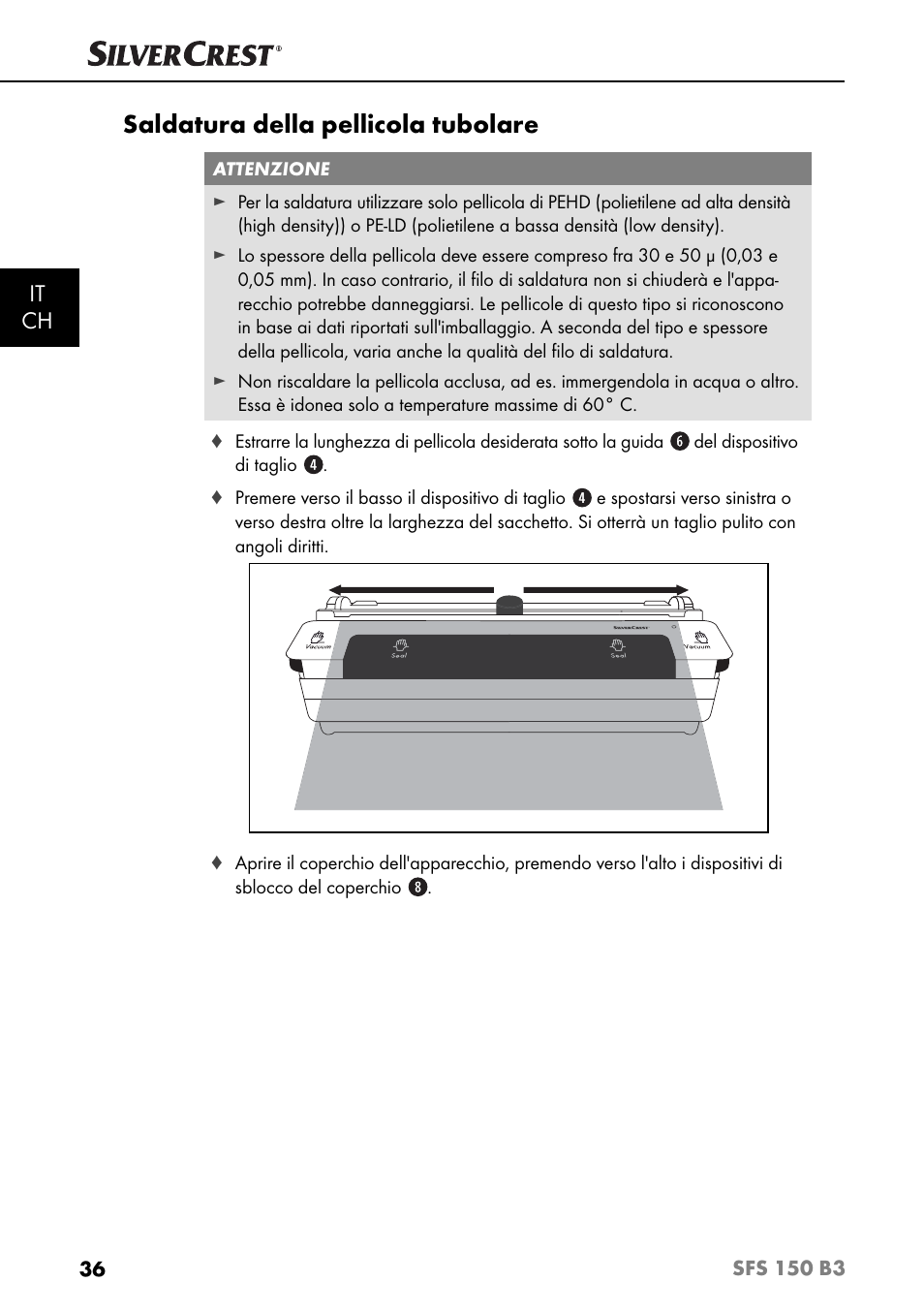 Saldatura della pellicola tubolare, It ch | Silvercrest SFS 150 B3 User Manual | Page 39 / 73