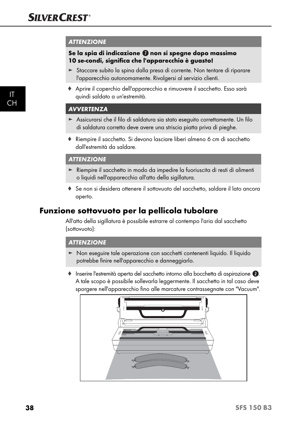 Funzione sottovuoto per la pellicola tubolare, It ch | Silvercrest SFS 150 B3 User Manual | Page 41 / 73