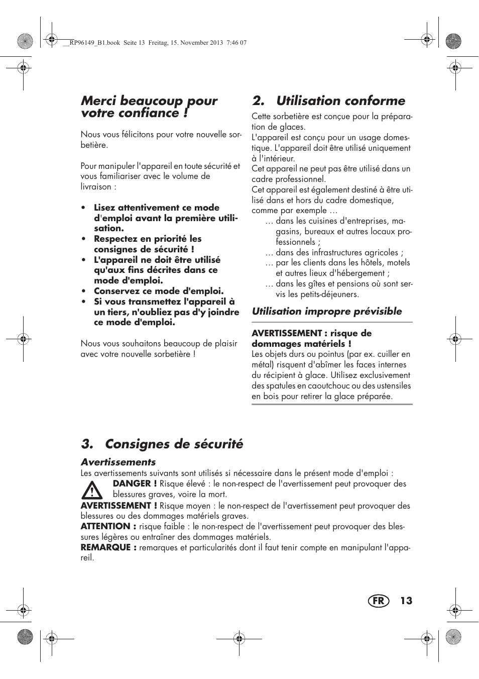 Merci beaucoup pour votre confiance, Utilisation conforme, Consignes de sécurité | Silvercrest SECM 12 A1 User Manual | Page 15 / 58