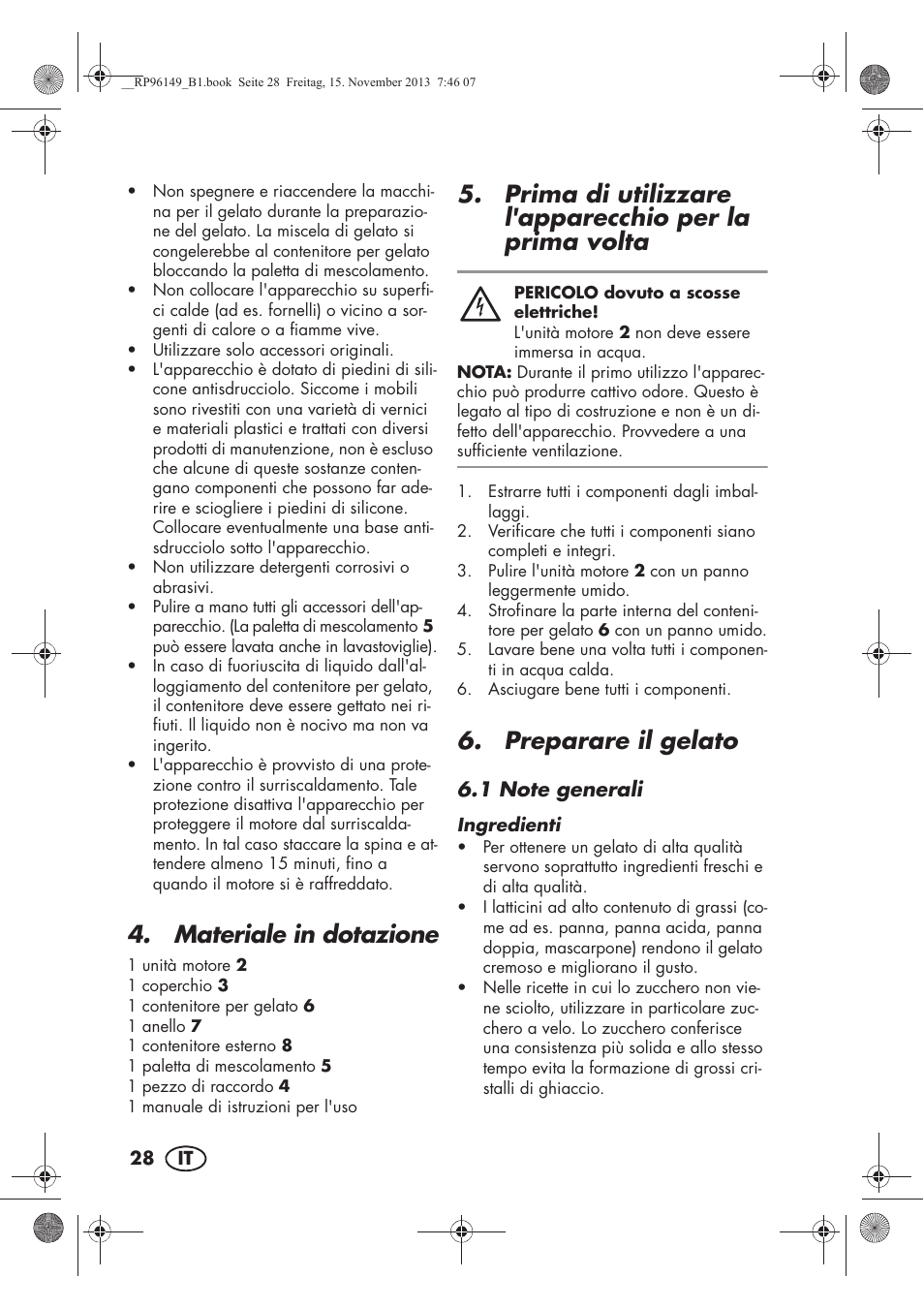 Materiale in dotazione, Preparare il gelato | Silvercrest SECM 12 A1 User Manual | Page 30 / 58
