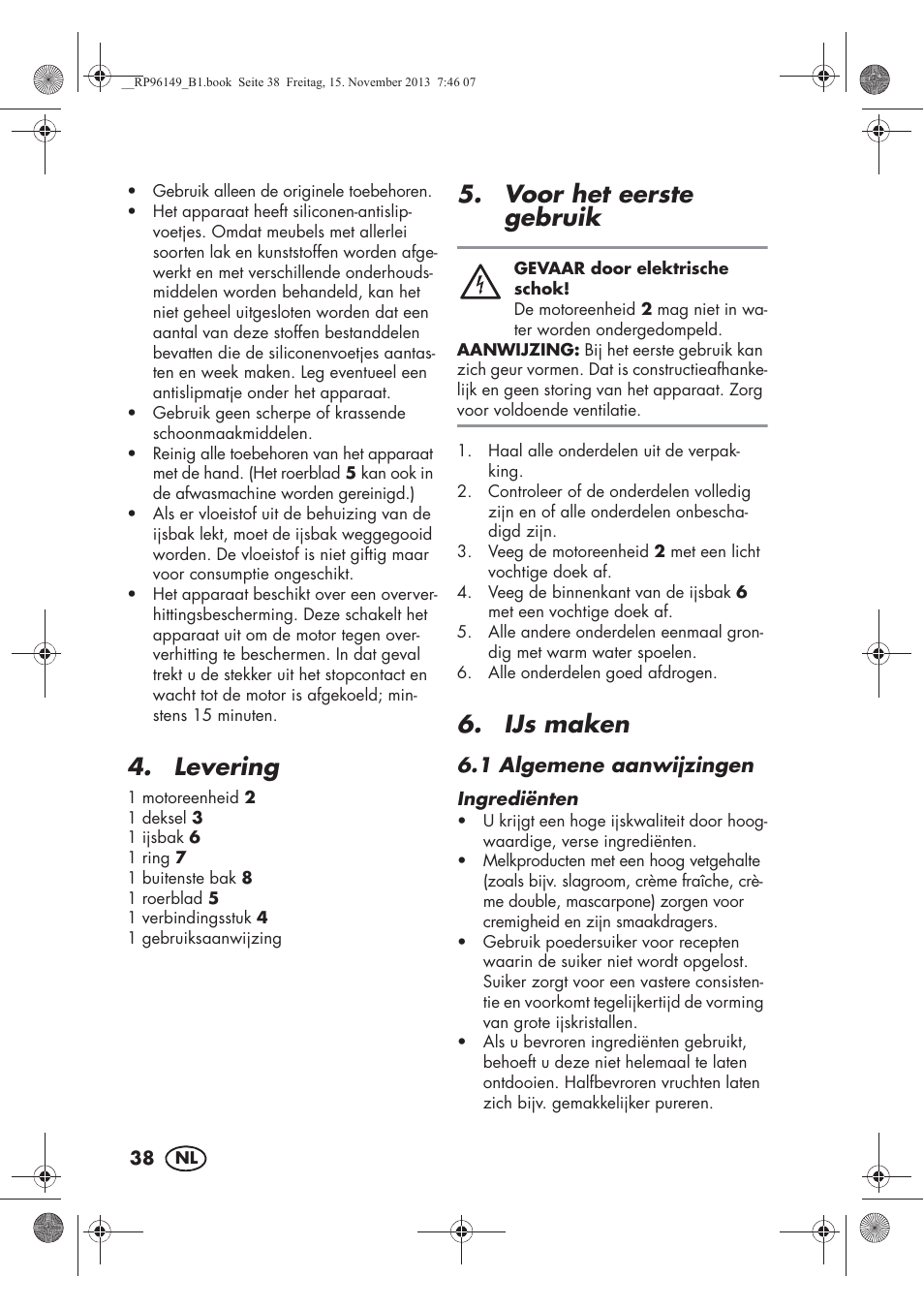 Levering, Voor het eerste gebruik, Ijs maken | Silvercrest SECM 12 A1 User Manual | Page 40 / 58