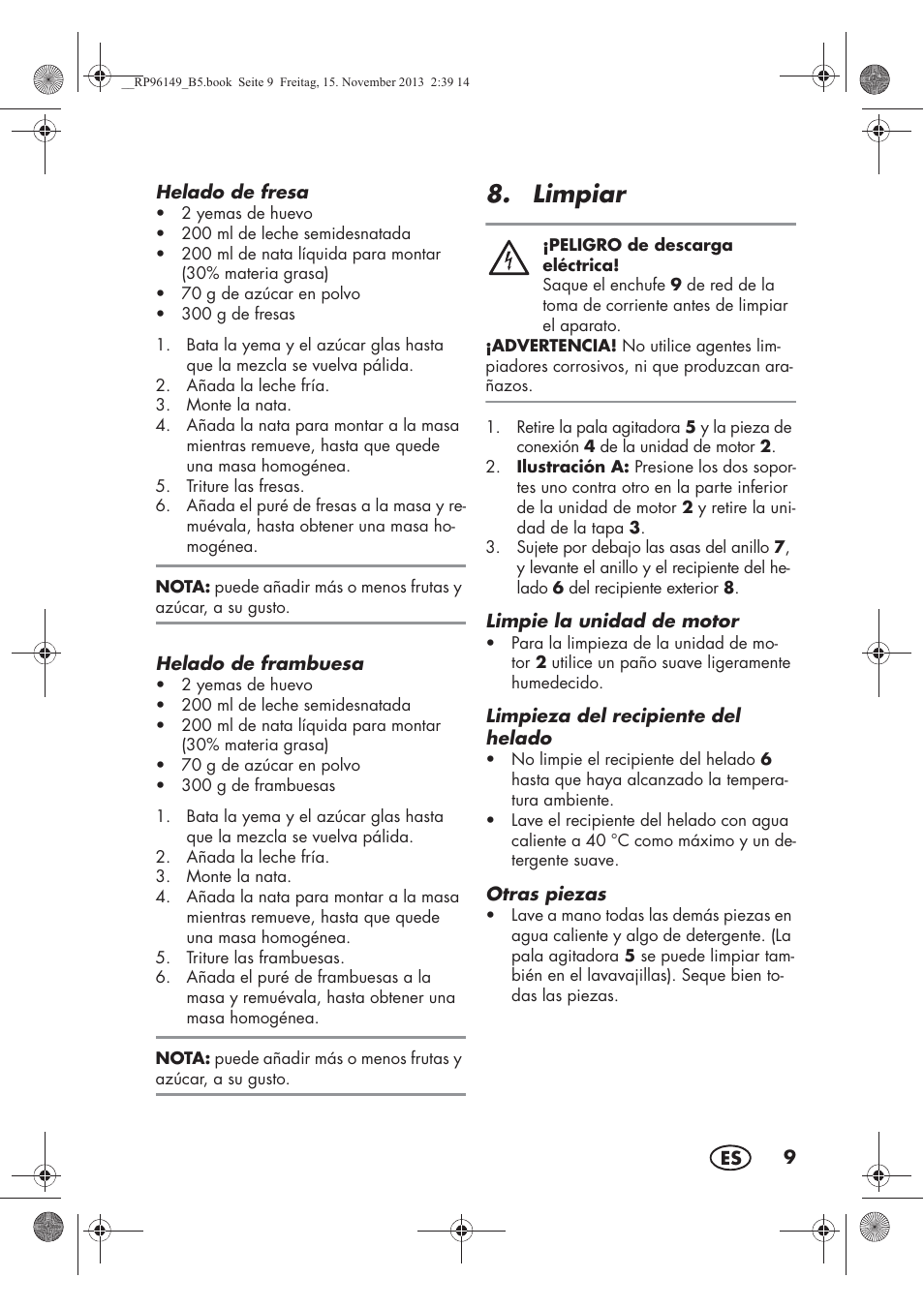 Limpiar | Silvercrest SECM 12 A1 User Manual | Page 11 / 62