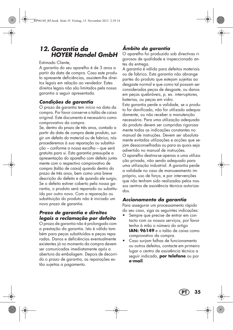 Garantia da hoyer handel gmbh | Silvercrest SECM 12 A1 User Manual | Page 37 / 62