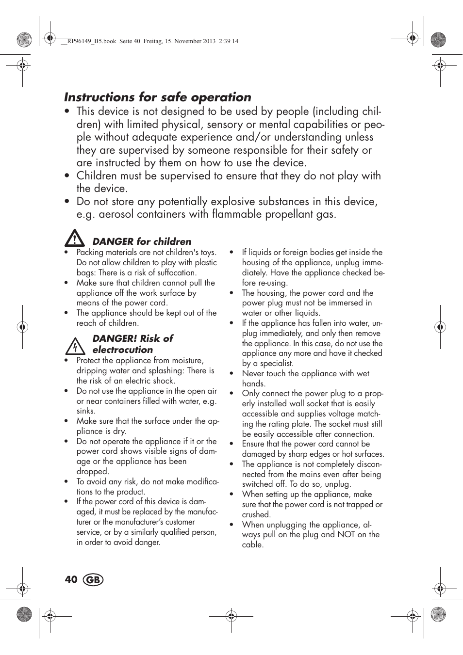 Instructions for safe operation | Silvercrest SECM 12 A1 User Manual | Page 42 / 62