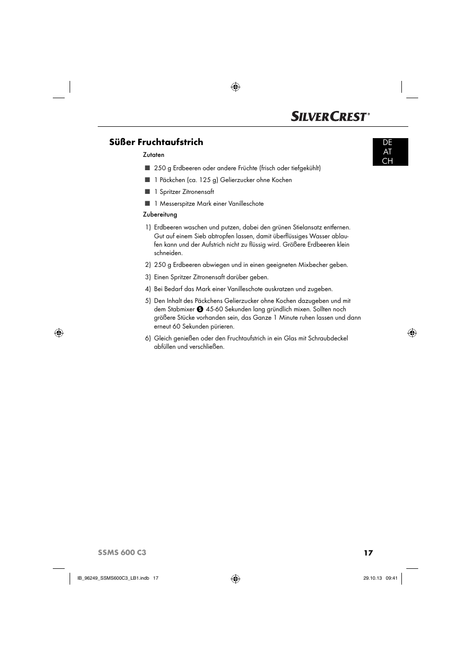 Süßer fruchtaufstrich, De at ch | Silvercrest SSMS 600 C3 User Manual | Page 20 / 94