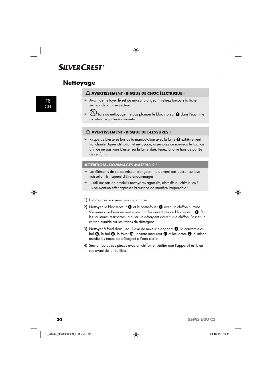 Nettoyage, Fr ch | Silvercrest SSMS 600 C3 User Manual | Page 33 / 94