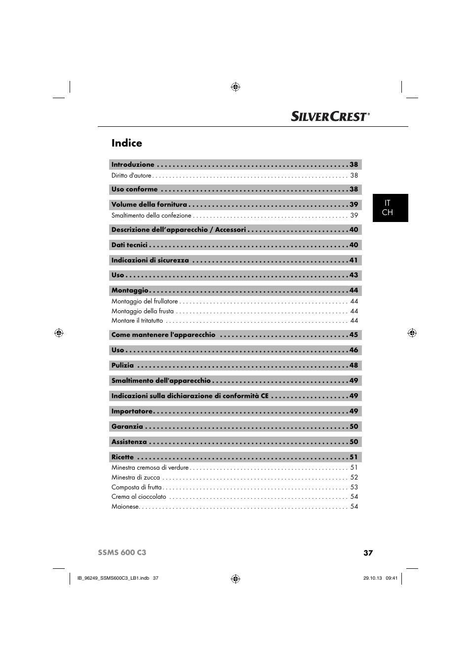 Indice, It ch | Silvercrest SSMS 600 C3 User Manual | Page 40 / 94