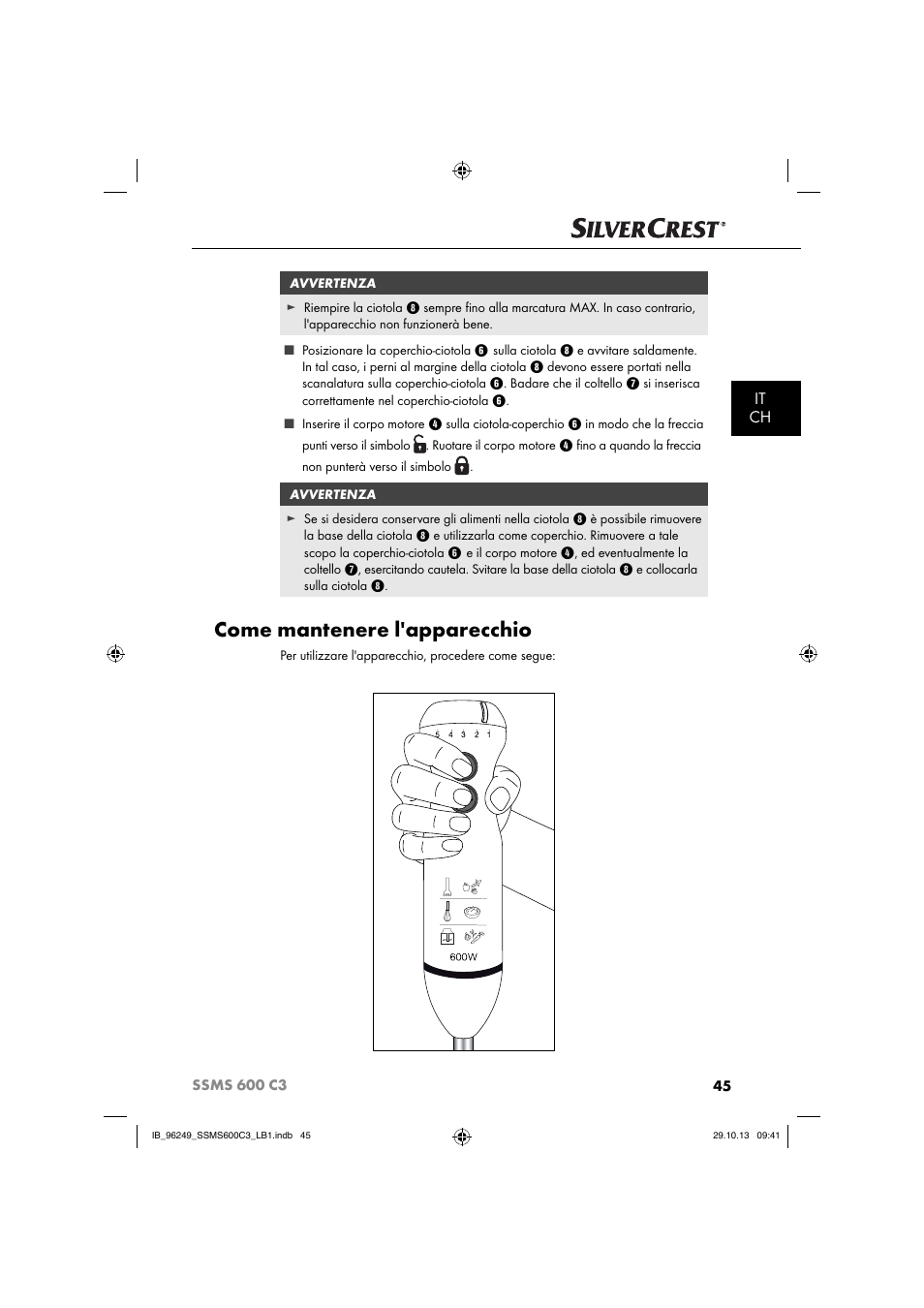 Come mantenere l'apparecchio, It ch | Silvercrest SSMS 600 C3 User Manual | Page 48 / 94