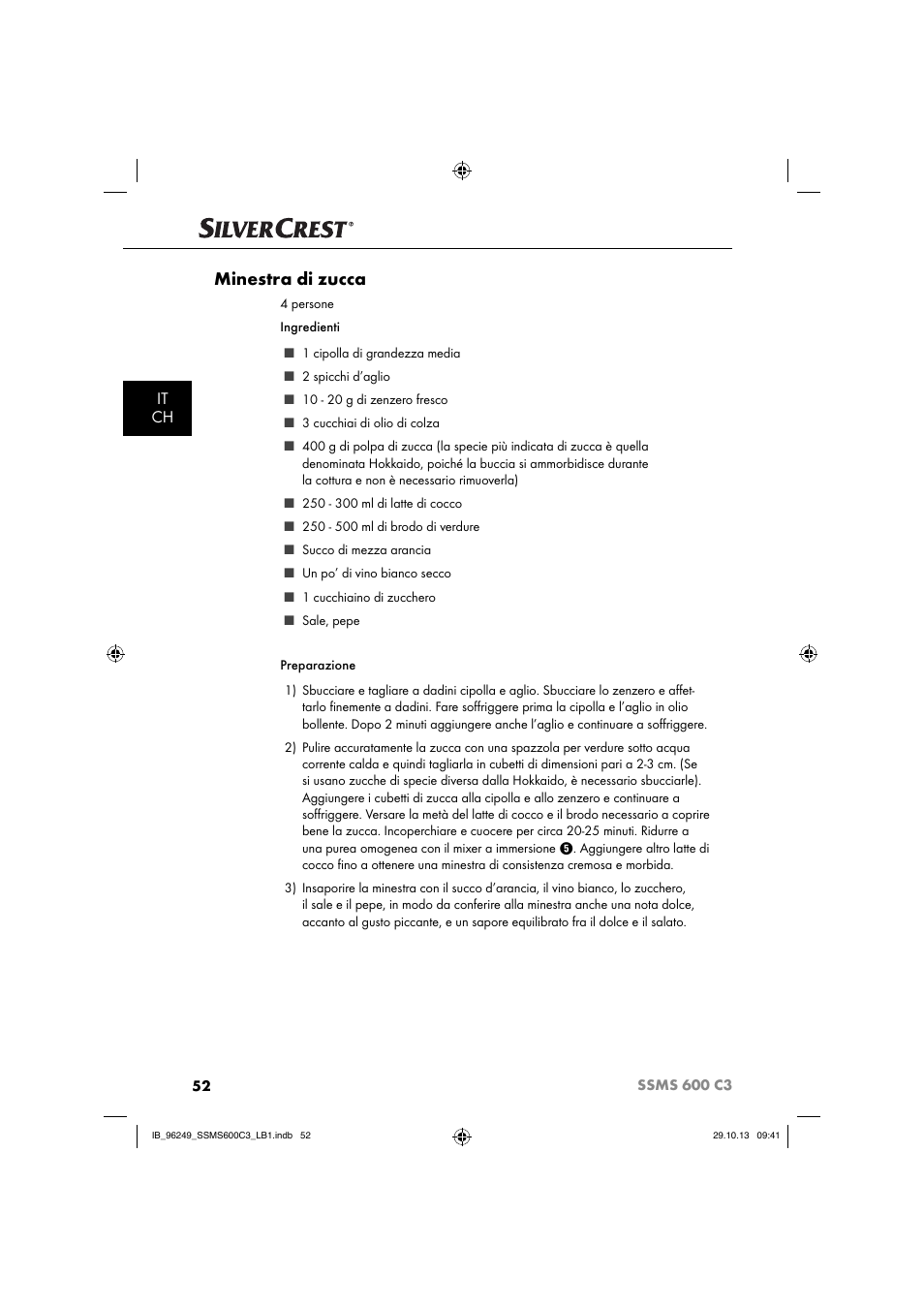 Minestra di zucca, It ch | Silvercrest SSMS 600 C3 User Manual | Page 55 / 94