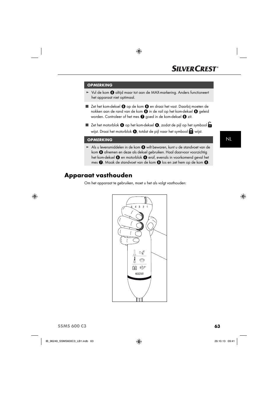 Apparaat vasthouden | Silvercrest SSMS 600 C3 User Manual | Page 66 / 94