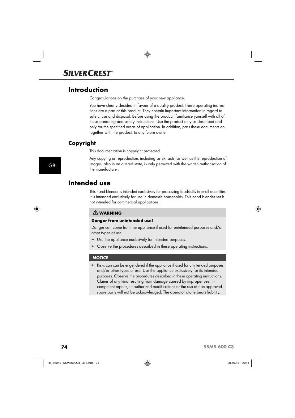 Introduction, Intended use, Copyright | Silvercrest SSMS 600 C3 User Manual | Page 77 / 94