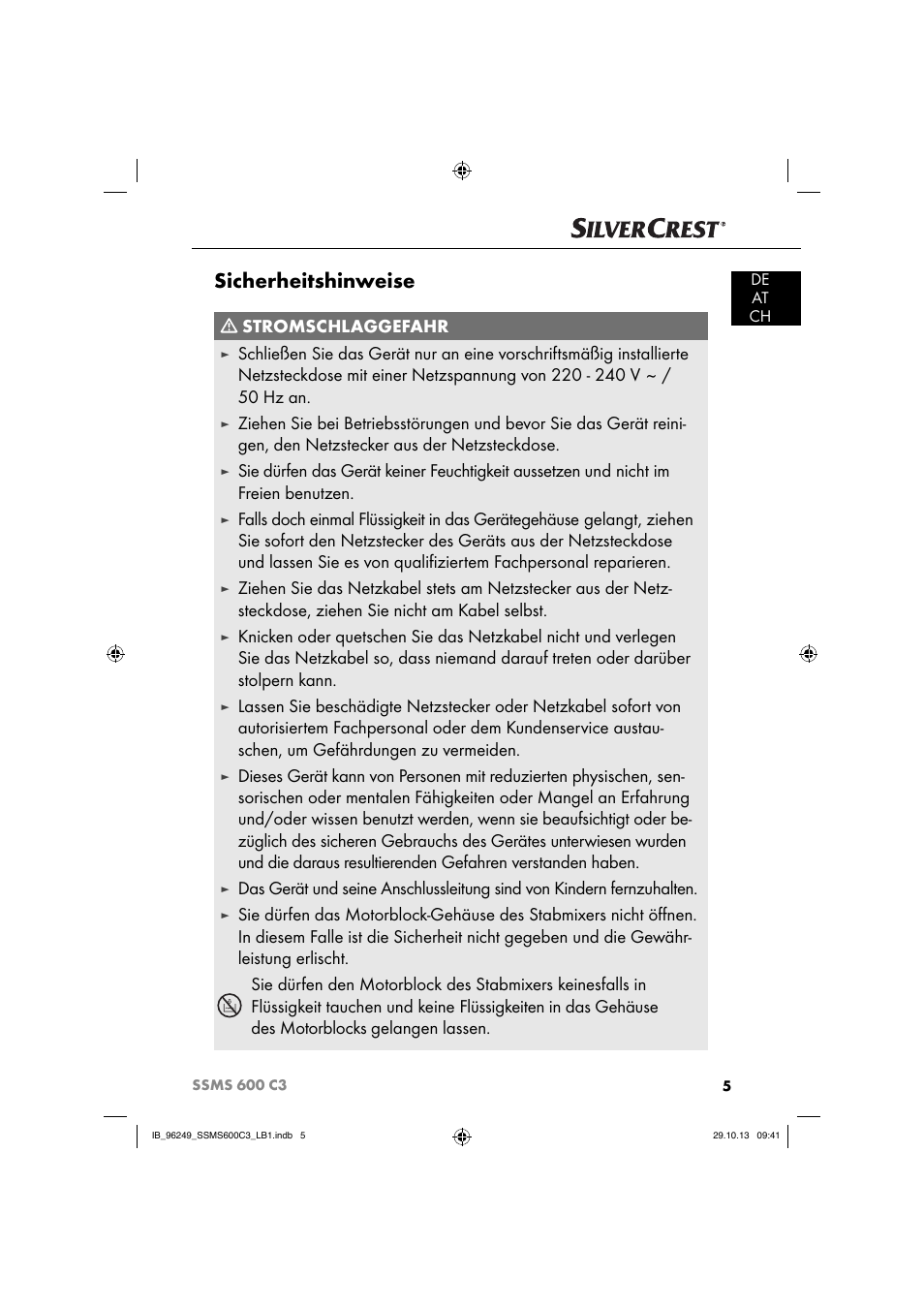 Sicherheitshinweise, Stromschlaggefahr | Silvercrest SSMS 600 C3 User Manual | Page 8 / 94