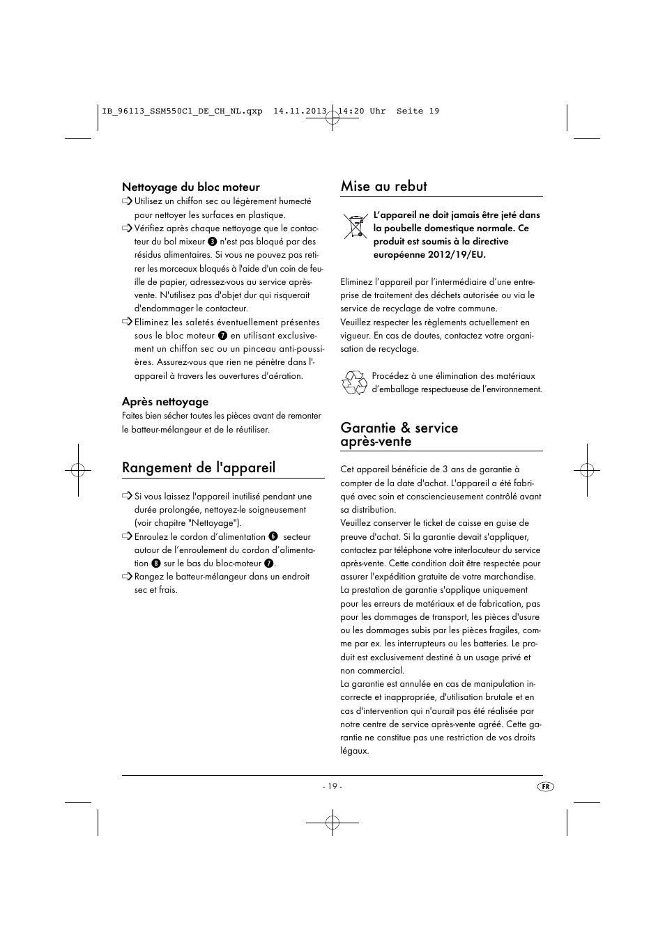 Rangement de l'appareil, Mise au rebut, Garantie & service après-vente | Silvercrest SSM 550 C1 User Manual | Page 22 / 53