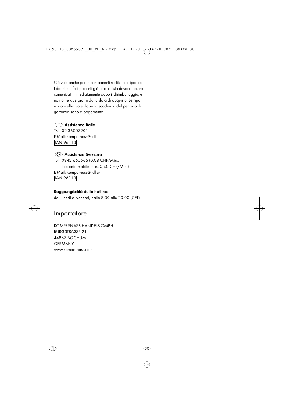 Importatore | Silvercrest SSM 550 C1 User Manual | Page 33 / 53