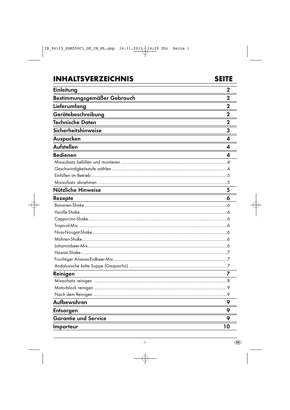 Inhaltsverzeichnis seite | Silvercrest SSM 550 C1 User Manual | Page 4 / 53