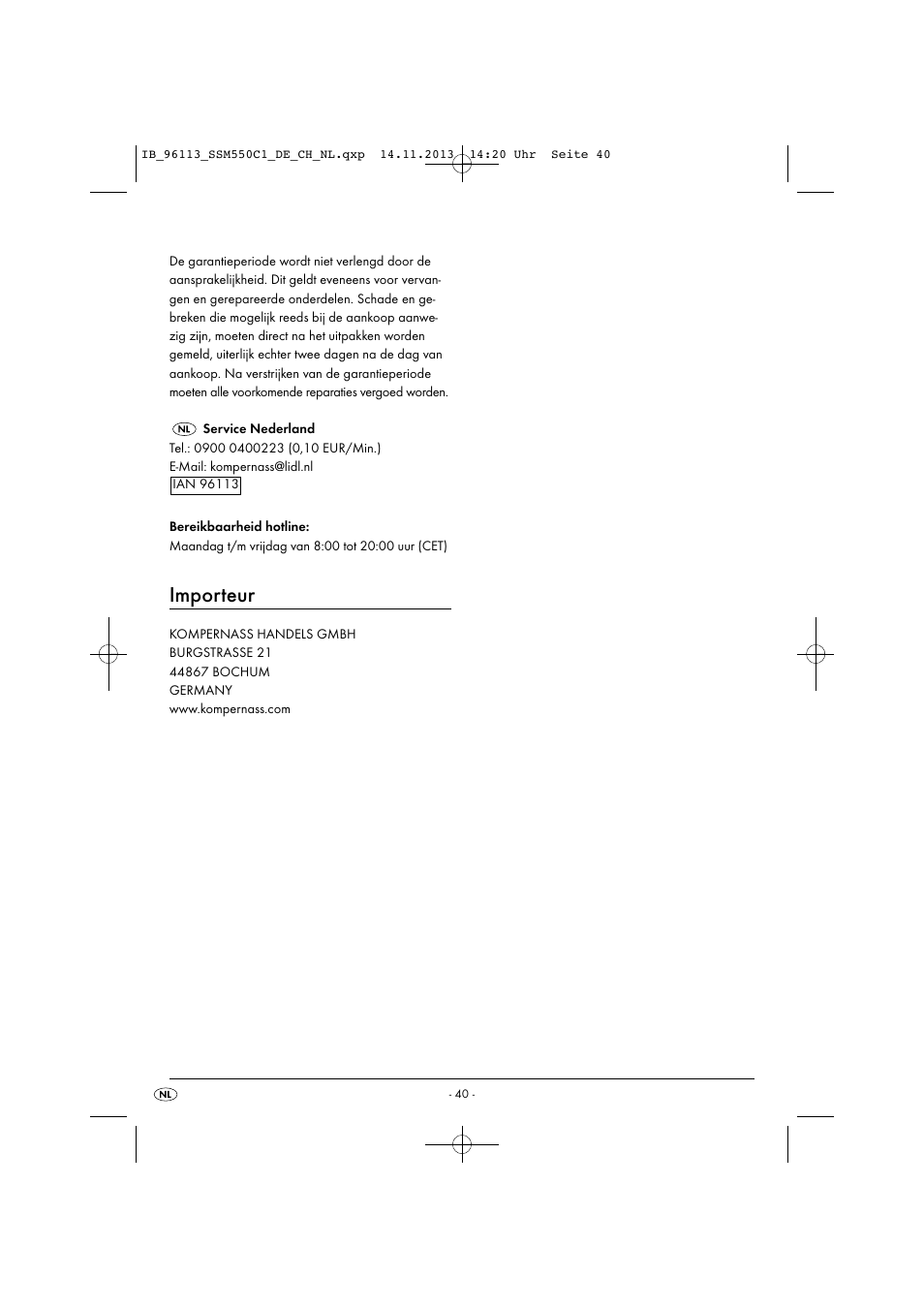 Importeur | Silvercrest SSM 550 C1 User Manual | Page 43 / 53