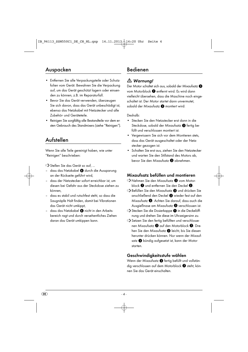 Auspacken, Aufstellen, Bedienen | Silvercrest SSM 550 C1 User Manual | Page 7 / 53