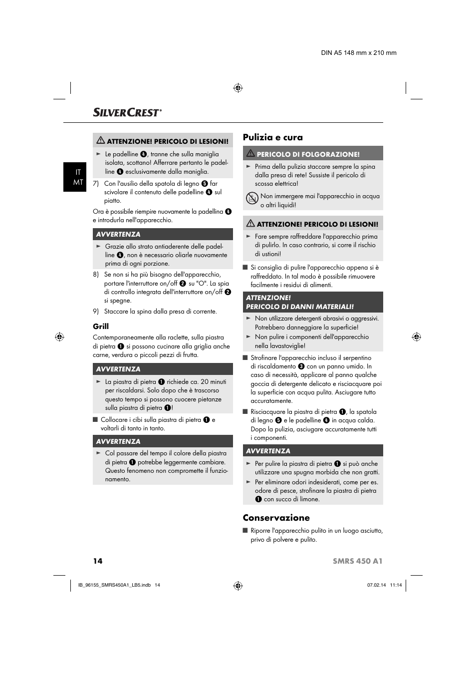 Pulizia e cura, Conservazione | Silvercrest SMRS 450 A1 User Manual | Page 17 / 36