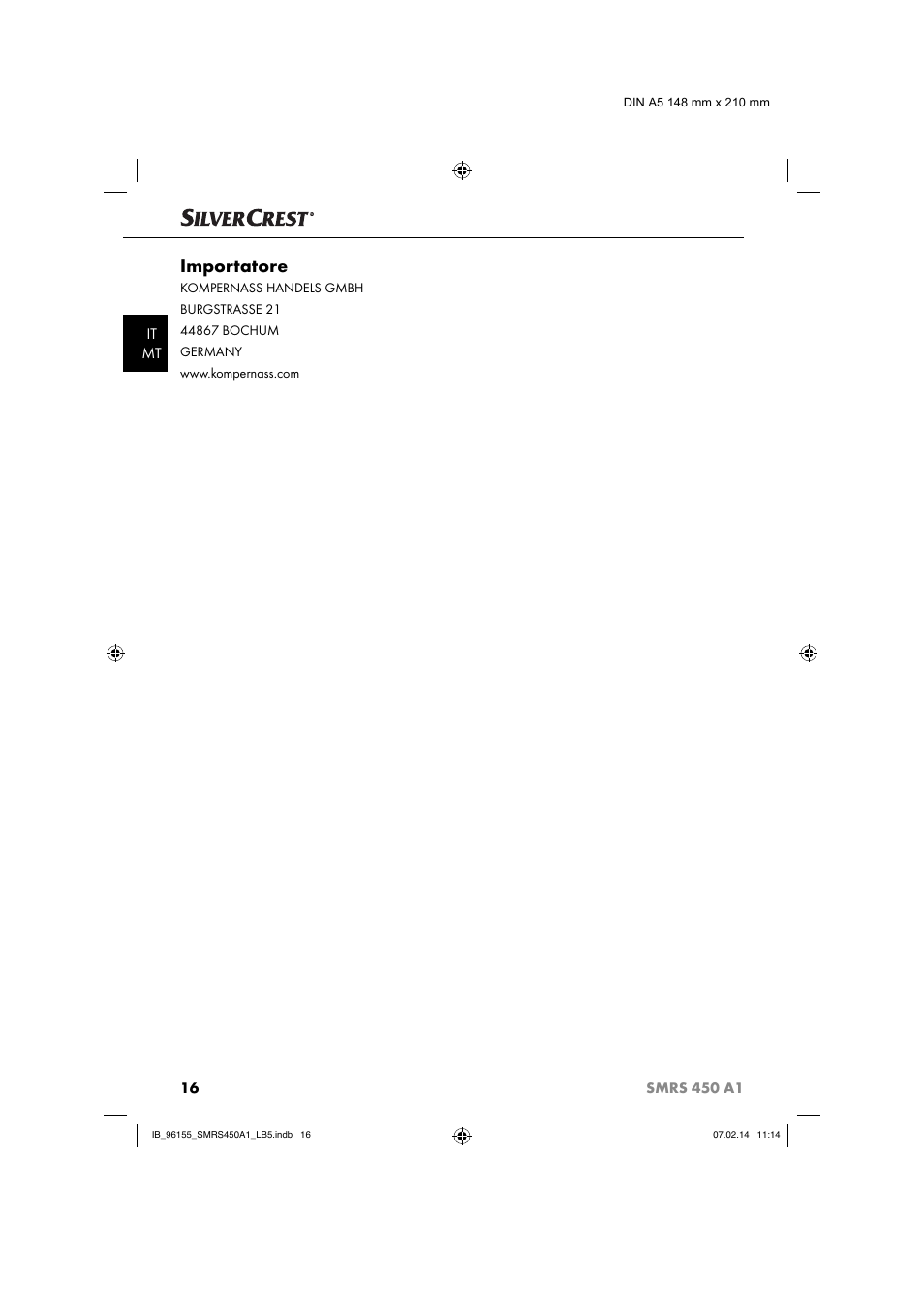 Importatore | Silvercrest SMRS 450 A1 User Manual | Page 19 / 36