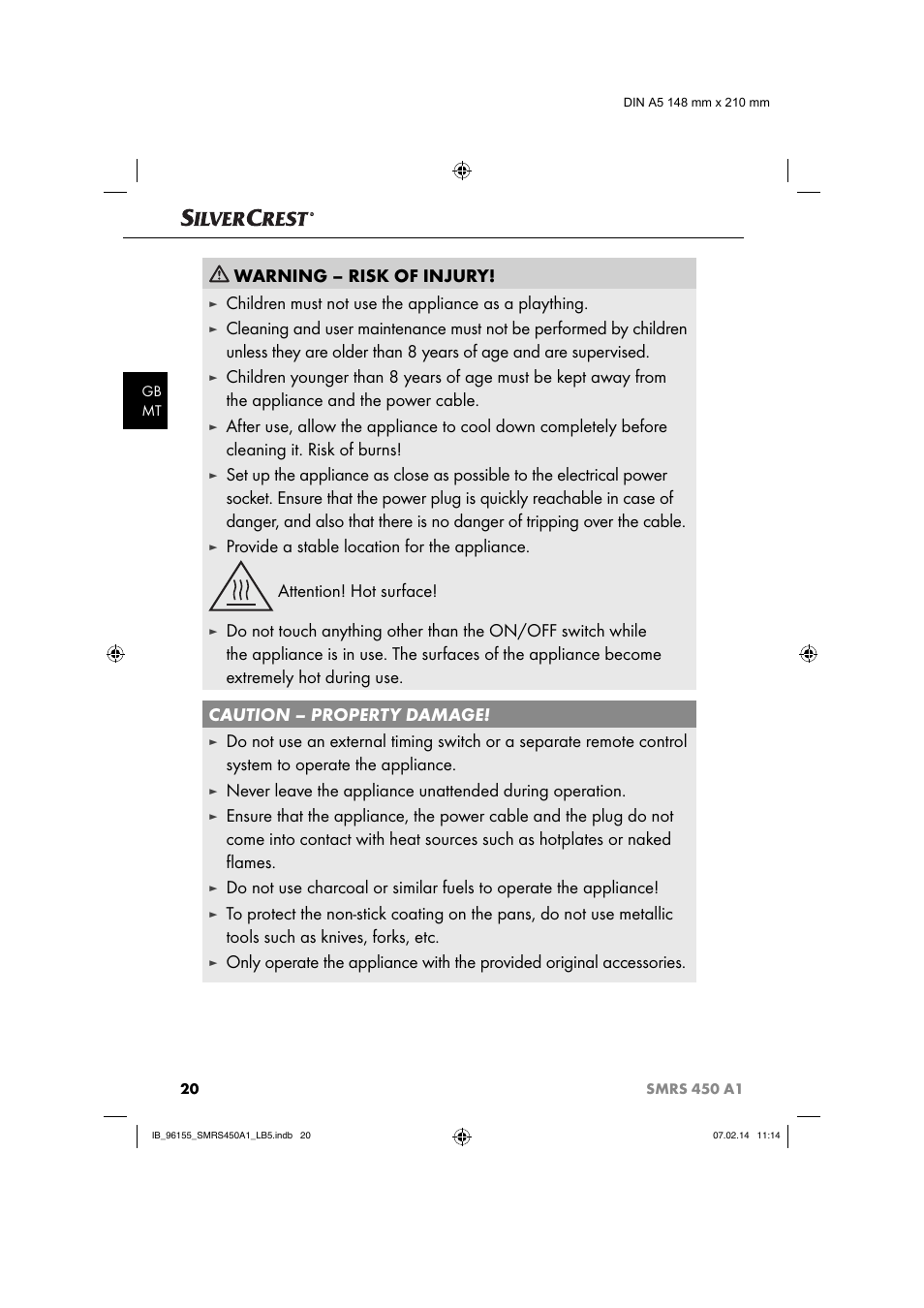 Warning – risk of injury, Children must not use the appliance as a plaything | Silvercrest SMRS 450 A1 User Manual | Page 23 / 36