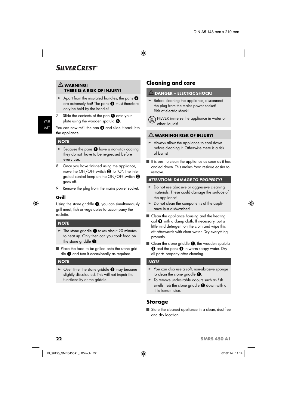 Cleaning and care, Storage | Silvercrest SMRS 450 A1 User Manual | Page 25 / 36