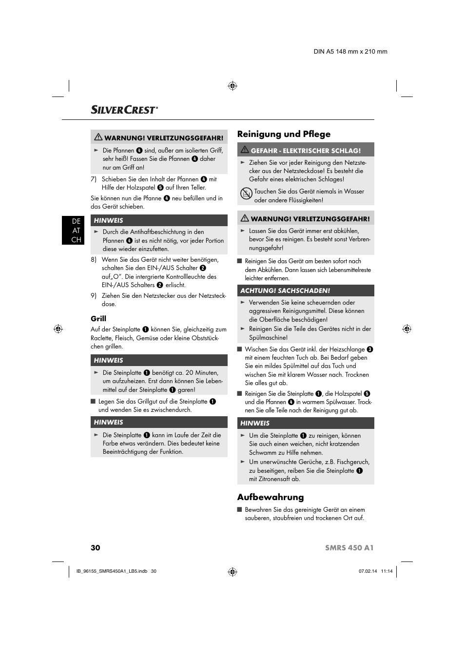 Reinigung und pﬂ ege, Aufbewahrung | Silvercrest SMRS 450 A1 User Manual | Page 33 / 36