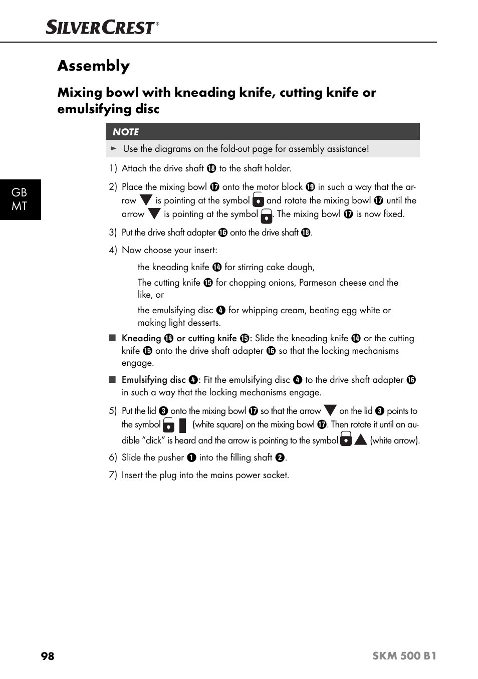 Assembly, Gb mt | Silvercrest SKM 500 B1 User Manual | Page 101 / 154