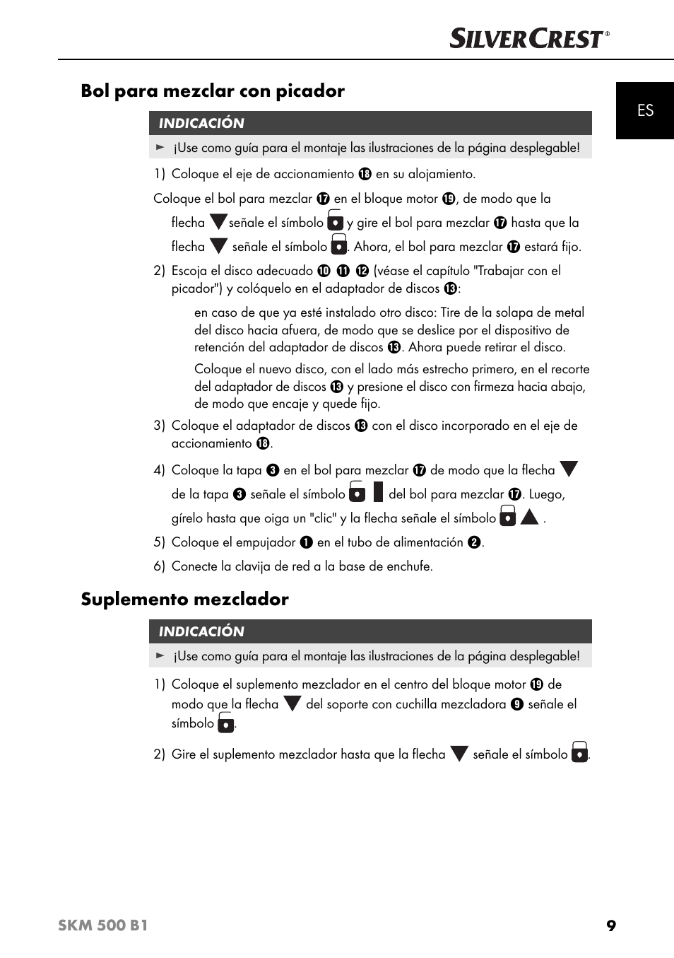 Bol para mezclar con picador, Suplemento mezclador | Silvercrest SKM 500 B1 User Manual | Page 12 / 154