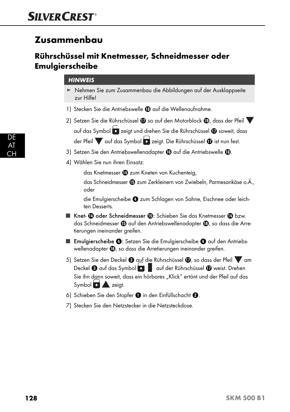 Zusammenbau, De at ch | Silvercrest SKM 500 B1 User Manual | Page 131 / 154