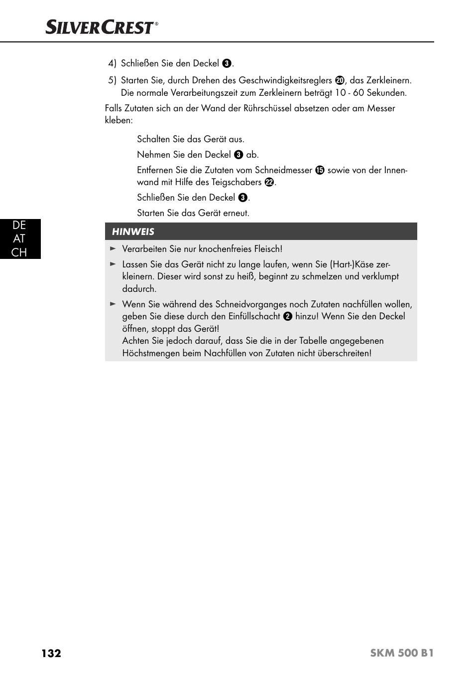 De at ch | Silvercrest SKM 500 B1 User Manual | Page 135 / 154