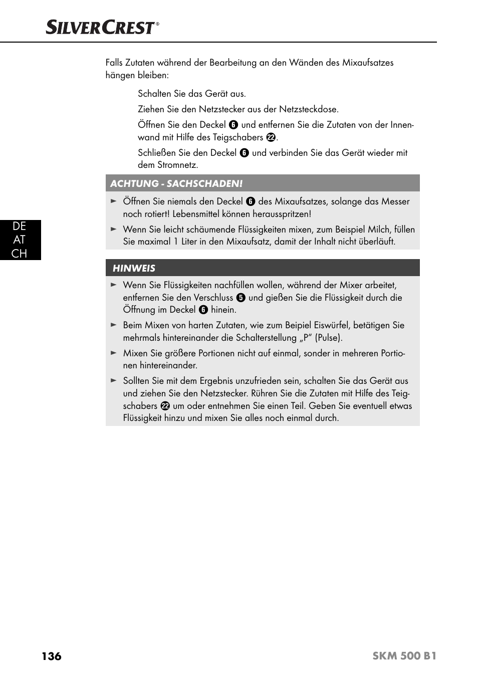 De at ch | Silvercrest SKM 500 B1 User Manual | Page 139 / 154