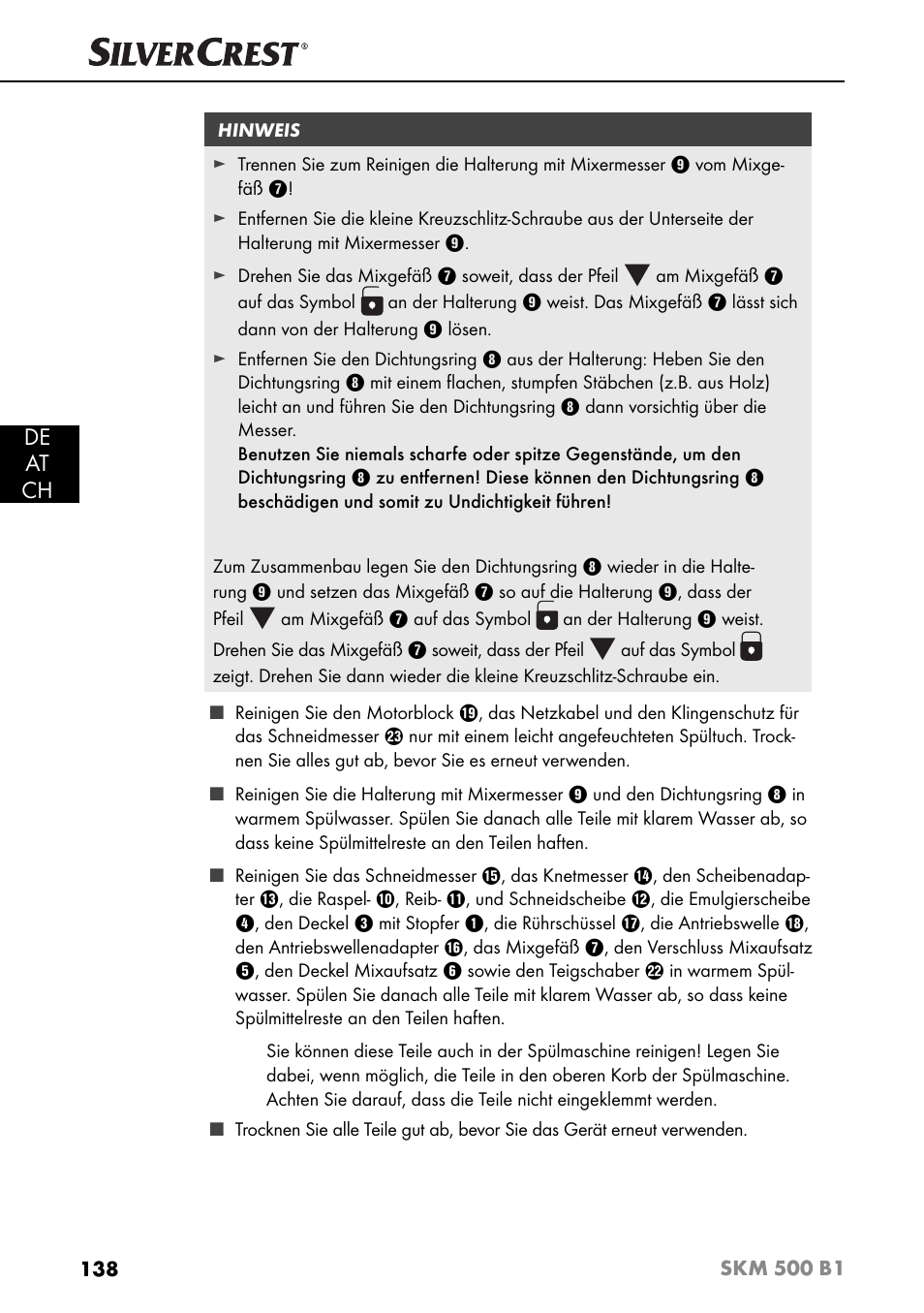 De at ch | Silvercrest SKM 500 B1 User Manual | Page 141 / 154