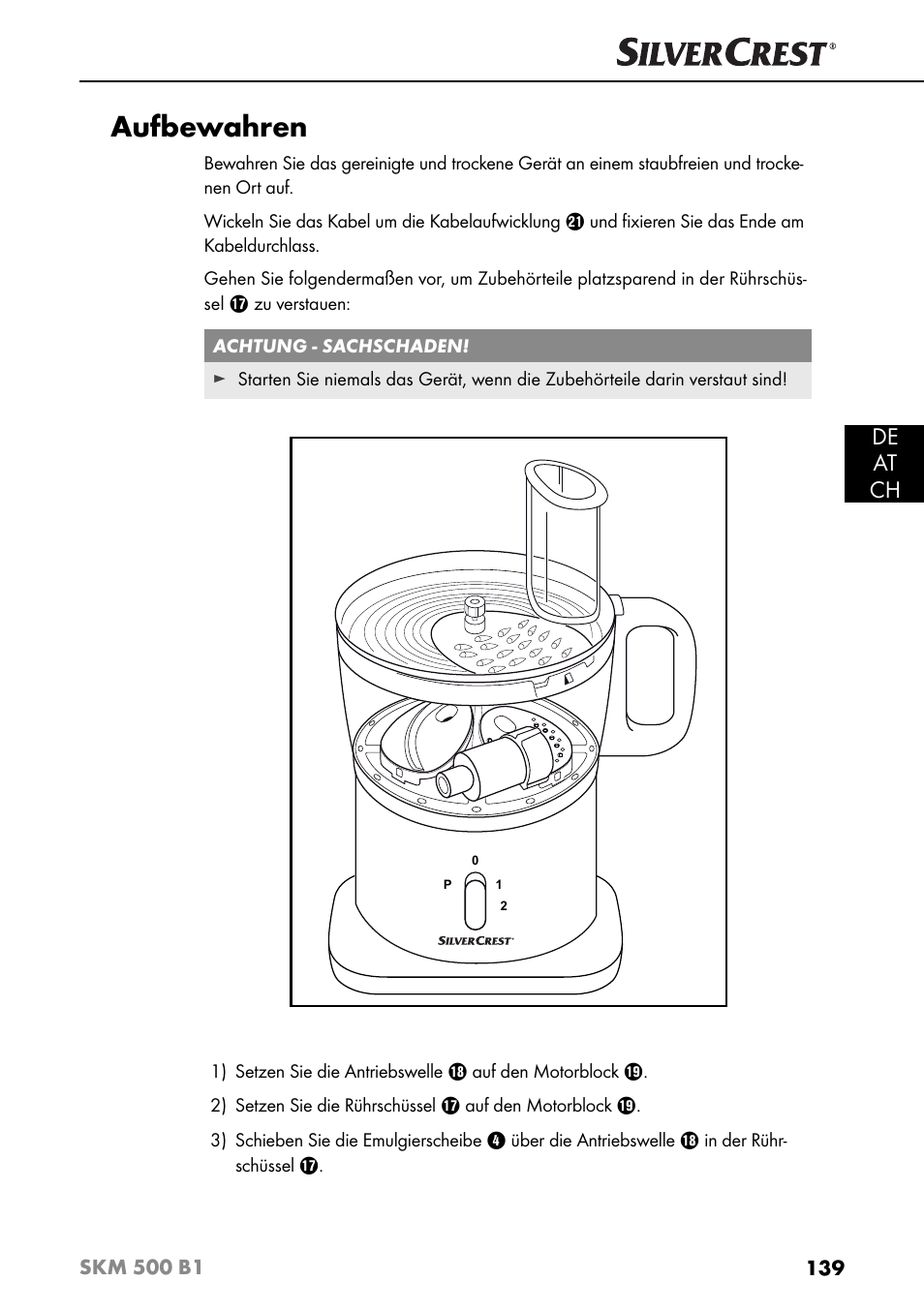 Aufbewahren, De at ch | Silvercrest SKM 500 B1 User Manual | Page 142 / 154