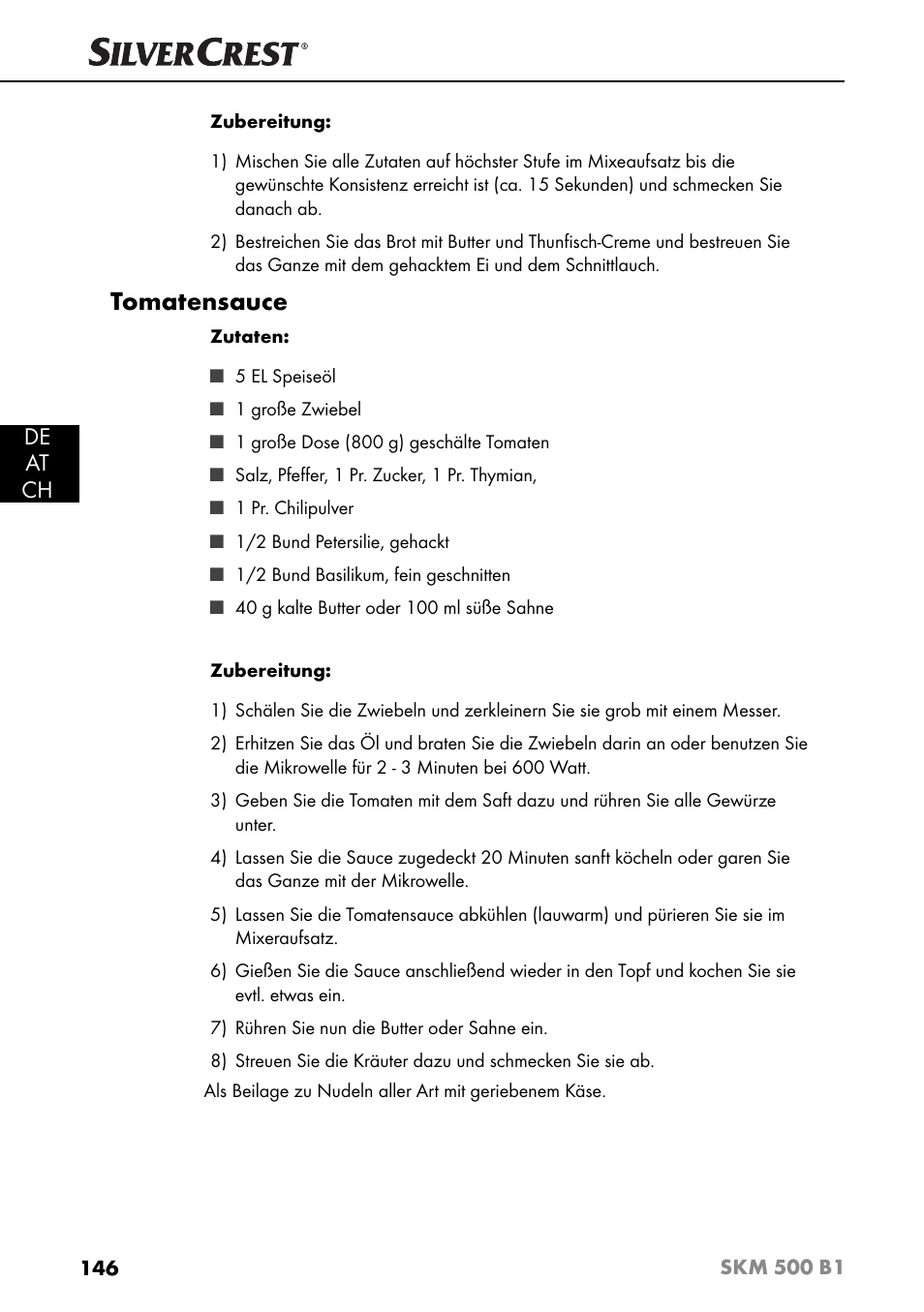Tomatensauce, De at ch | Silvercrest SKM 500 B1 User Manual | Page 149 / 154