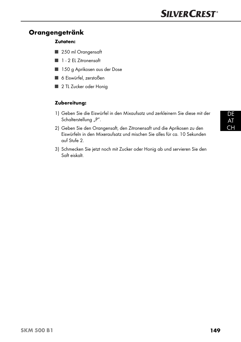 Orangengetränk, De at ch | Silvercrest SKM 500 B1 User Manual | Page 152 / 154