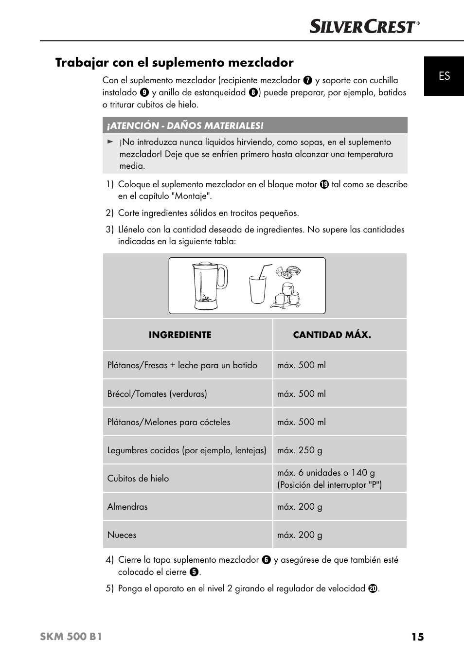 Trabajar con el suplemento mezclador | Silvercrest SKM 500 B1 User Manual | Page 18 / 154