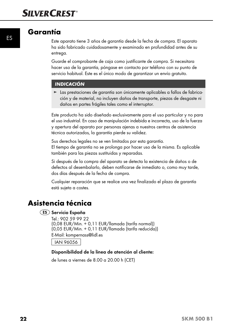 Garantía, Asistencia técnica | Silvercrest SKM 500 B1 User Manual | Page 25 / 154